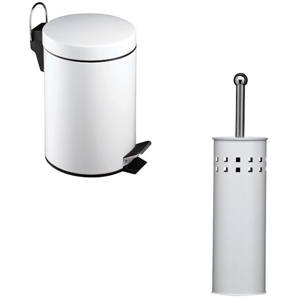 Accents White 3l bin and toilet brush 2 piece bathroom accessory set