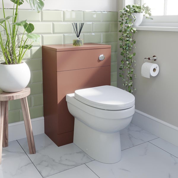 Orchard Lea tuscan red slimline back to wall unit 500mm and Eden back to wall toilet with seat