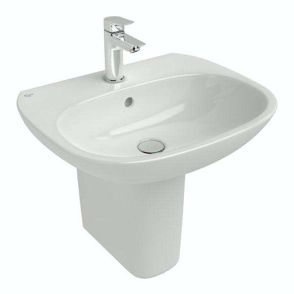 Ideal Standard Tesi back to wall cloakroom suite with semi pedestal bathroom basin 500mm