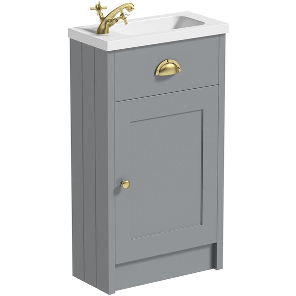 Orchard Dulwich stone grey cloakroom floorstanding vanity and basin 460mm - brushed brass