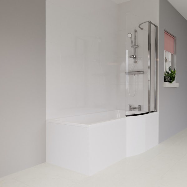 Ideal Standard Concept Air complete wood light grey and left hand Idealform Plus shower bath suite 1700 x 800
