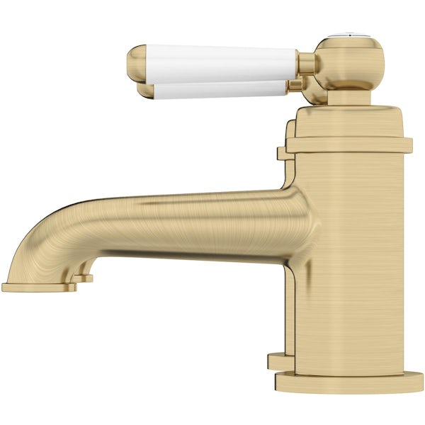 The Bath Co. Aylesford Vintage brushed brass basin pillar taps with waste