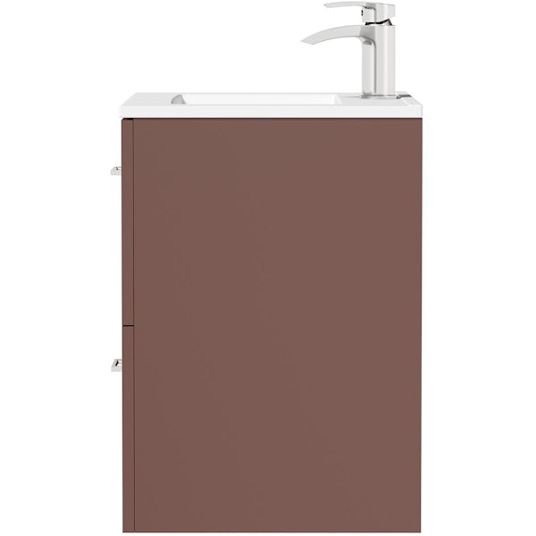 Orchard Lea tuscan red wall hung vanity unit and ceramic basin 600mm