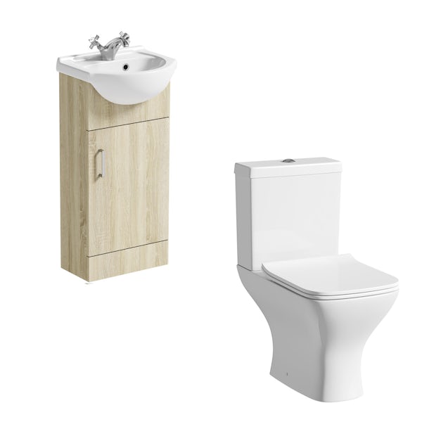 Orchard Eden oak cloakroom suite with contemporary square close coupled toilet