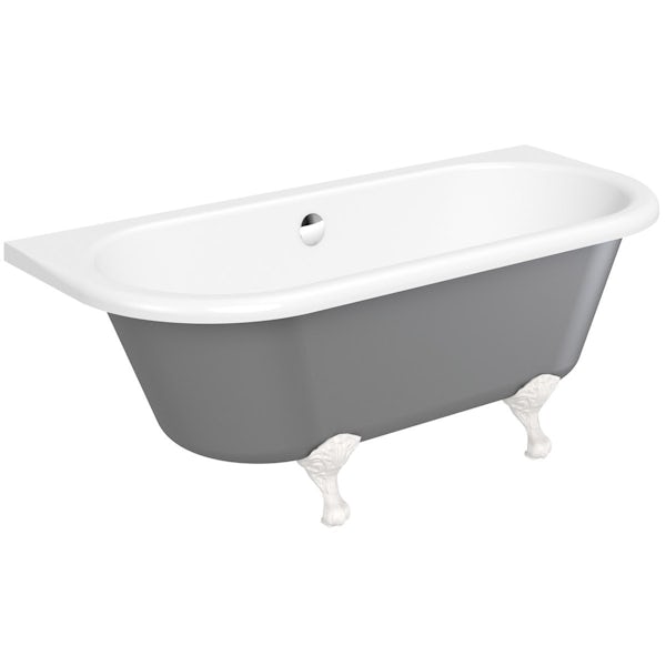 The Bath Co. Dulwich grey back to wall roll top bath with white ball and claw feet 1700 x 750