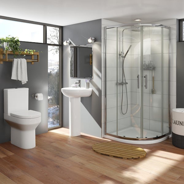 Oakley suite with sliding quadrant shower enclosure and Mira Antislip shower tray