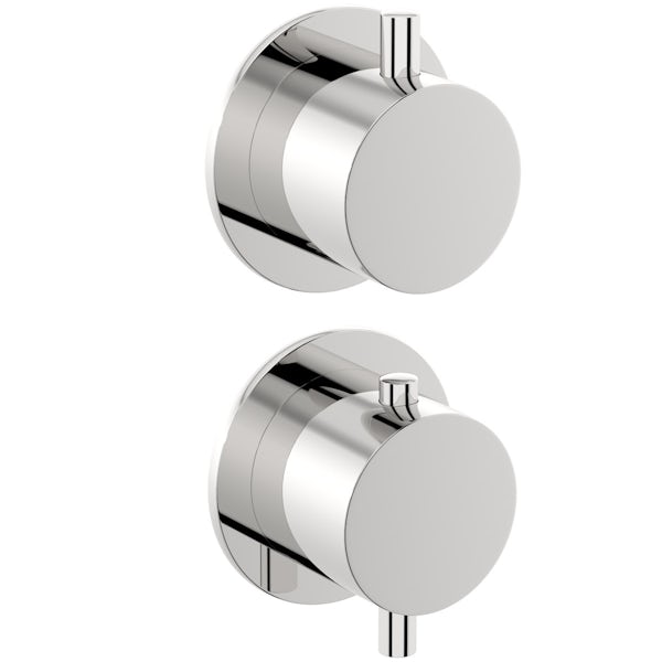 Mode Hardy round twin thermostatic shower set with wall shower head and body jets