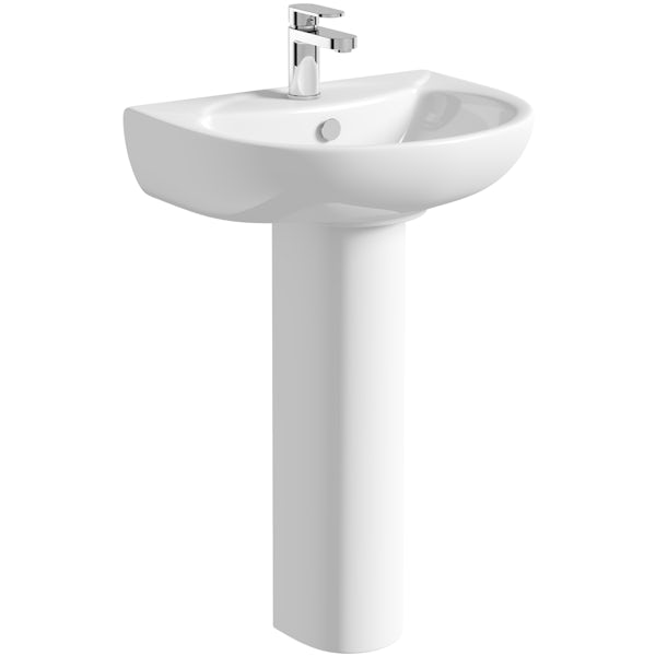 Orchard modern cloakroom suite with 1 tap hole full pedestal basin 540mm