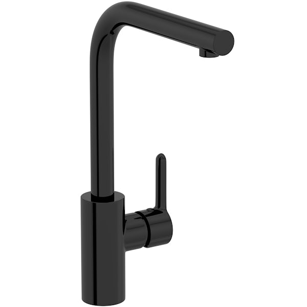 Schon Firth L shaped black single lever kitchen mixer tap