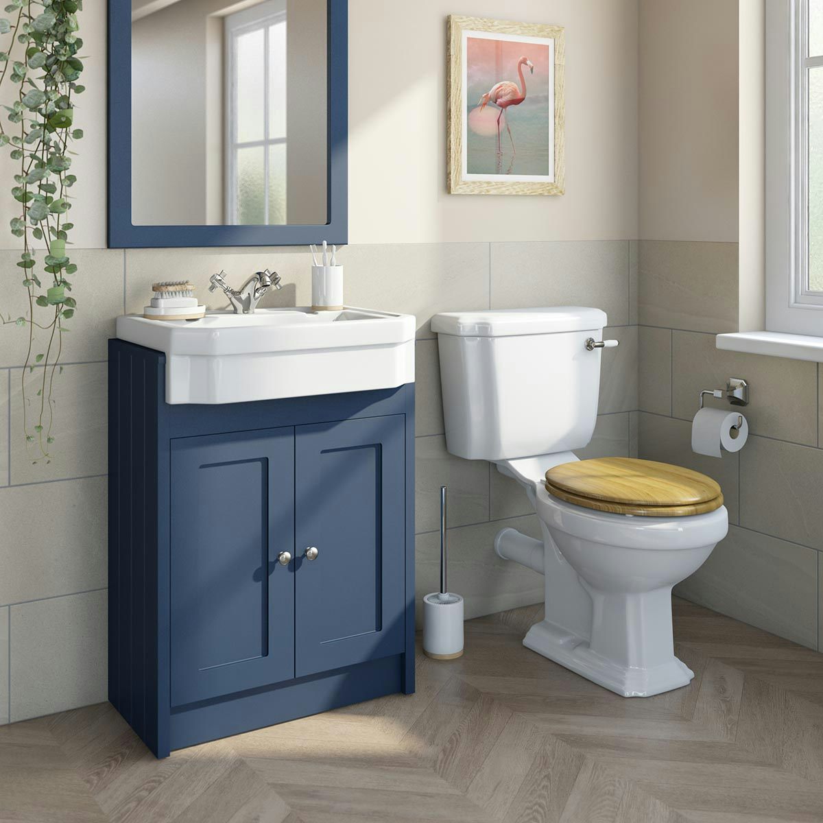 Orchard Dulwich close coupled toilet and Eton navy vanity unit suite ...