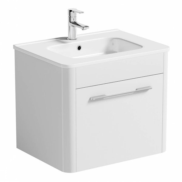 Sky White Wall Hung 600 Drawer Unit & Inset Basin