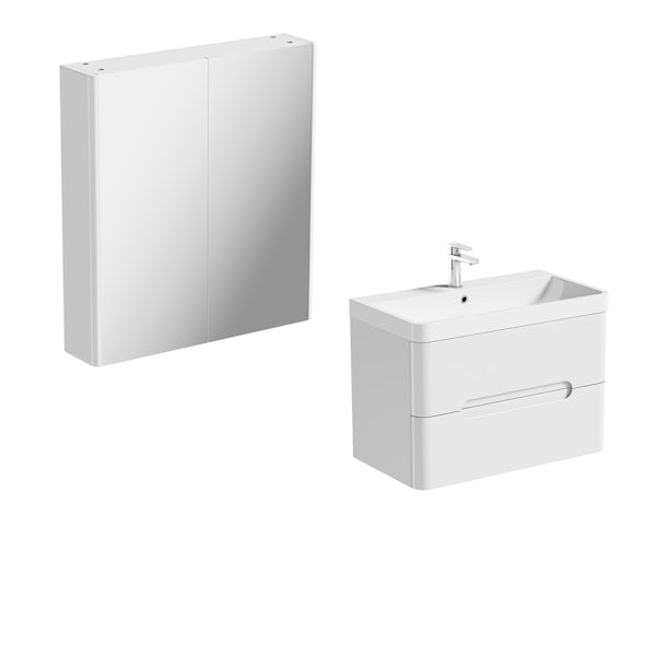 Mode Ellis white wall hung vanity unit 800mm and mirror cabinet offer