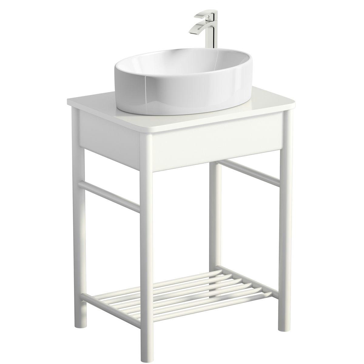 Mode South Bank white washstand and top 600mm with Hardy countertop basin, tap and waste