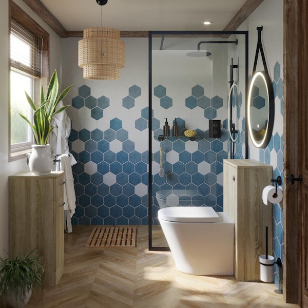 Kinewall Blue Monochrome Hexagon shower wall panel 1200 x 2500