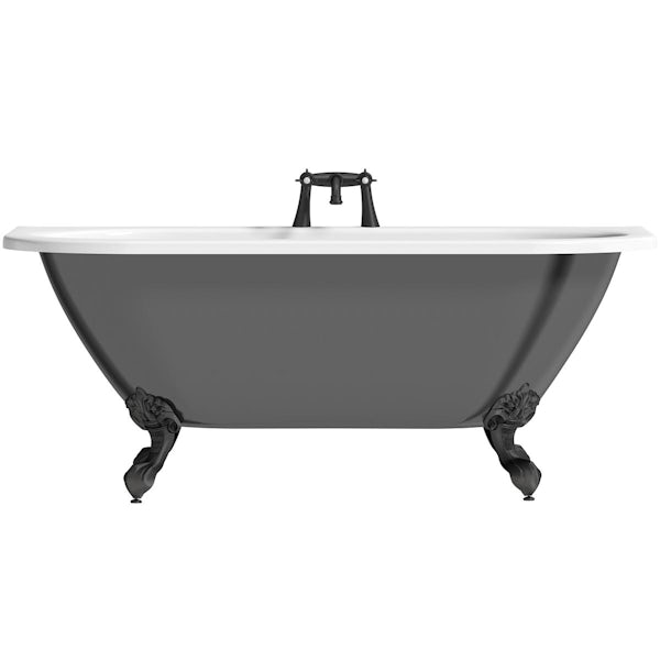The Bath Co. Dalston traditional grey bath with matt black feet and tap pack