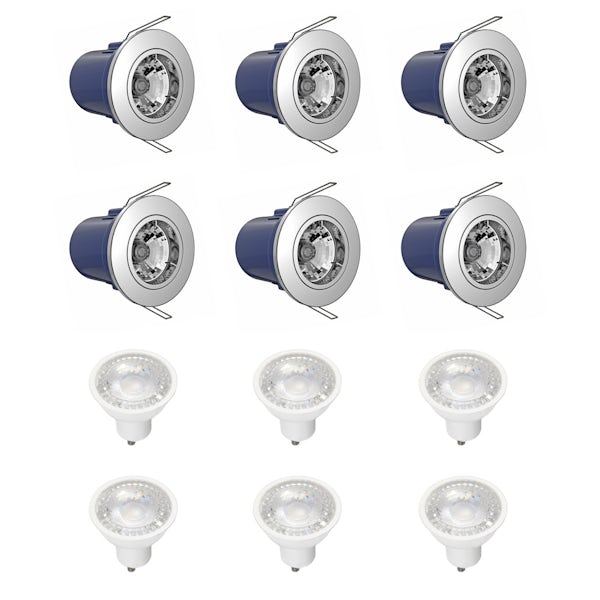 Forum fixed fire rated downlight pack of 6 with warm white bulbs in chrome