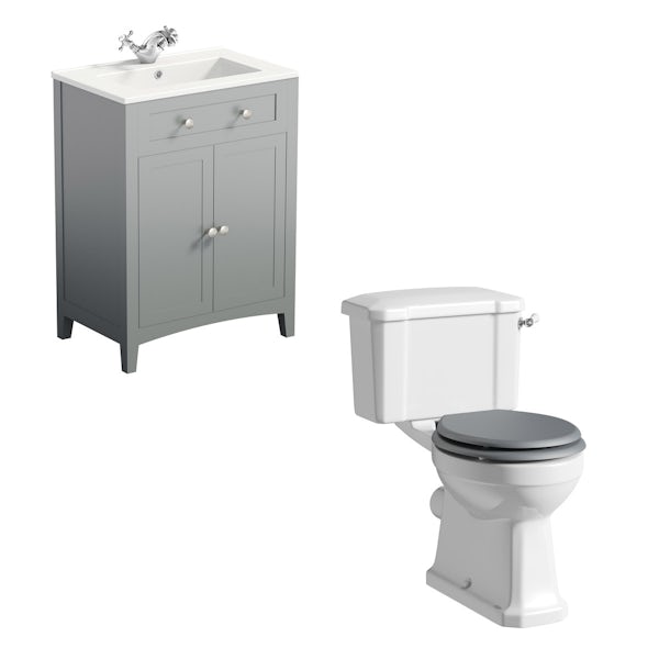The Bath Co. Camberley close coupled toilet and satin grey vanity unit suite 600mm