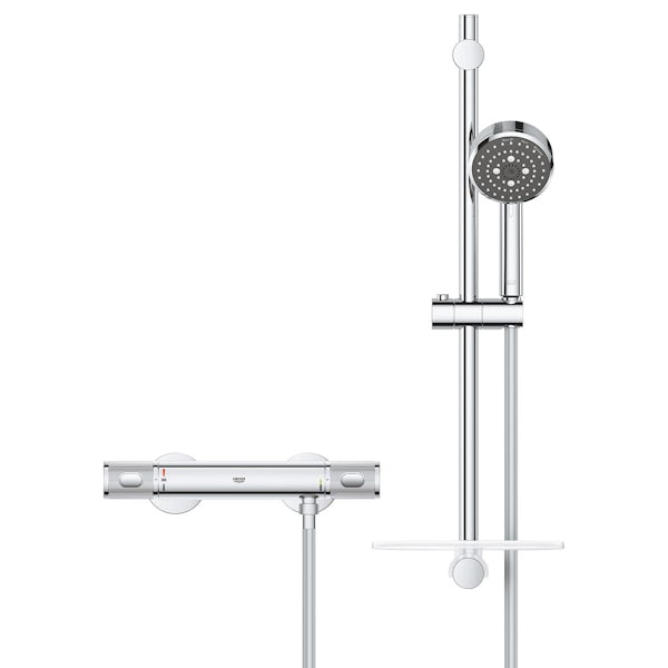 Grohe Precision Feel thermostatic round bar shower valve set with slider rail