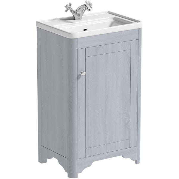The Bath Co. Beaumont powder blue floorstanding vanity unit and ceramic basin 500mm with tap