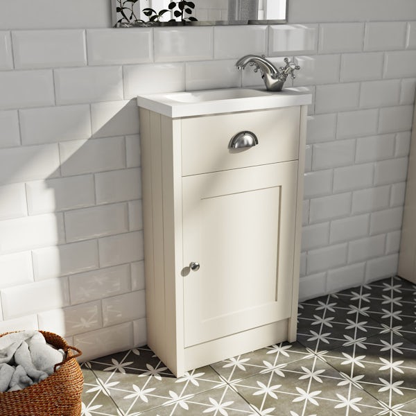 The Bath Co. Dulwich stone ivory cloakroom unit with traditional close coupled toilet and white seat