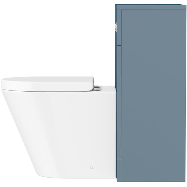 Orchard Lea ocean blue slimline back to wall unit 500mm and Contemporary back to wall toilet with seat