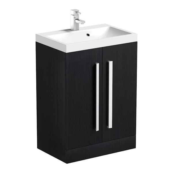 Orchard Wye essen black floorstanding vanity unit and basin 600mm with tap