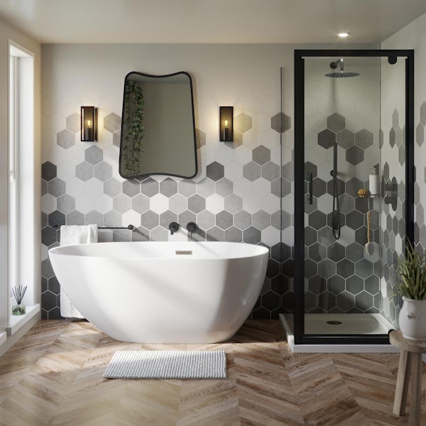 Kinewall Grey Monochrome Hexagon shower wall panel 1200 x 2500