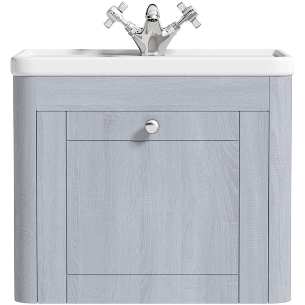 The Bath Co. Beaumont powder blue wall hung vanity unit and ceramic basin 500mm