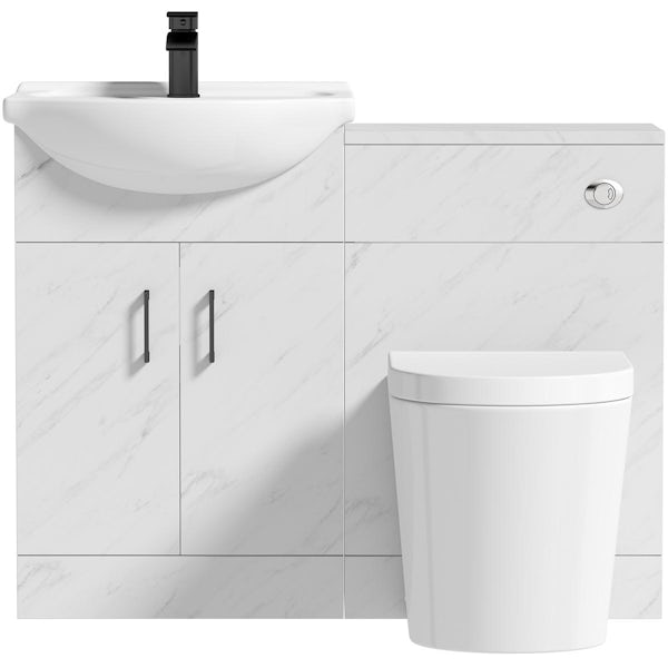 Orchard Lea marble furniture combination with black handle and Contemporary back to wall toilet with seat