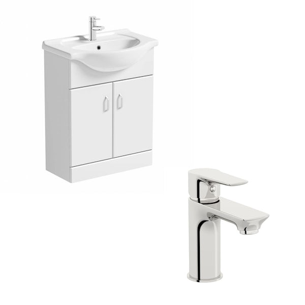 Granada 650 white vanity unit with basin, waste, trap and taps