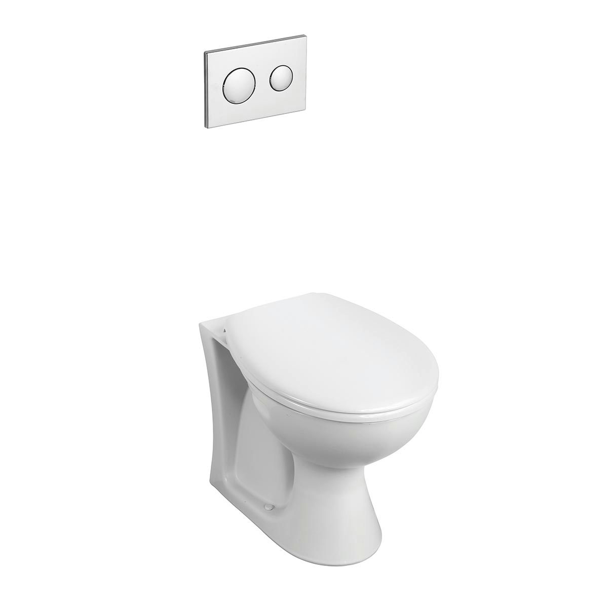 Armitage Shanks Sandringham 21 back to wall toilet and seat with Conceala 2 side inlet pneumatic cistern and chrome flush plate