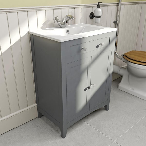 The Bath Co. Camberley satin grey floorstanding vanity unit and ceramic basin 600mm