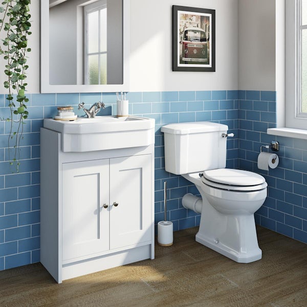 The Bath Co. Camberley close coupled toilet and Eton white vanity unit suite 600mm