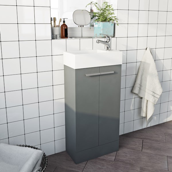 Clarity Compact satin grey cloakroom suite with contemporary close coupled toilet