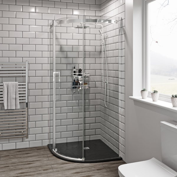 Mode Harrison 8mm easy clean quadrant shower enclosure with black slate effect tray 900 x 900