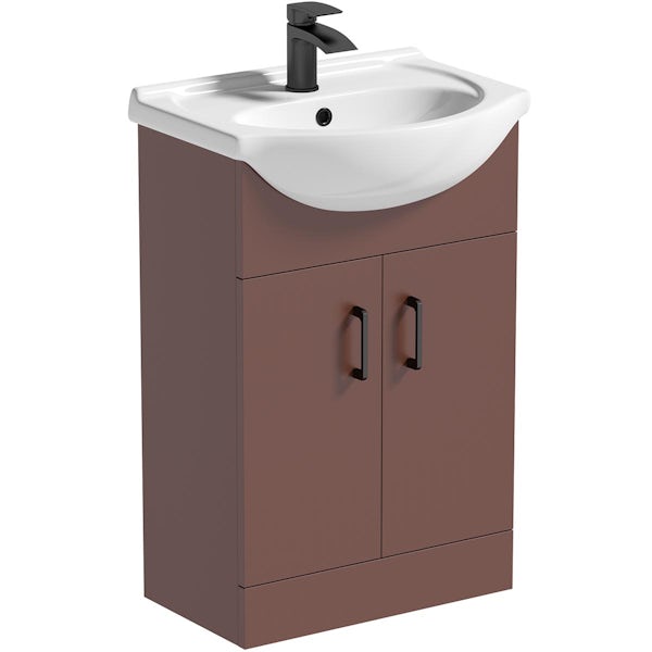 Orchard Lea tuscan red floorstanding vanity unit with black handle and ceramic basin 550mm