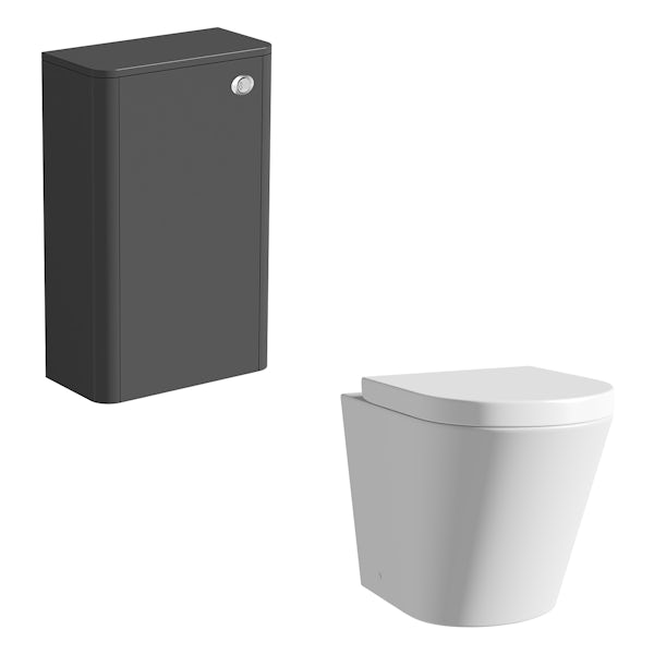 Mode Carter slate gloss grey back to wall unit and contemporary toilet with soft close seat