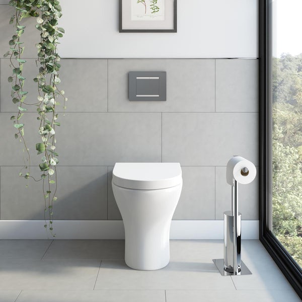 Orchard Derwent round rimless compact back to wall toilet with soft close wrapover seat