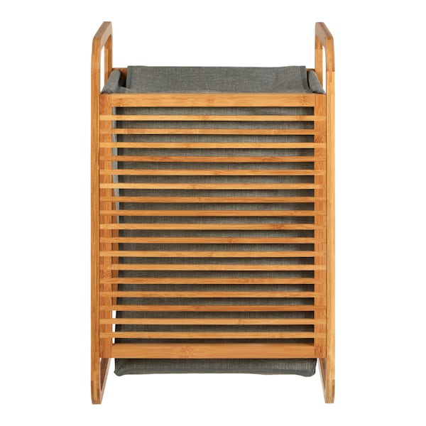 Carrick bamboo and grey fabric laundry basket