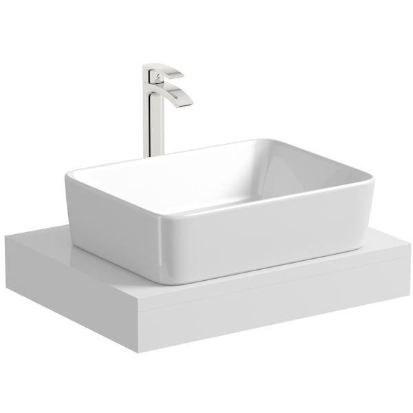 Mode Orion white countertop shelf with Ellis basin, tap and waste