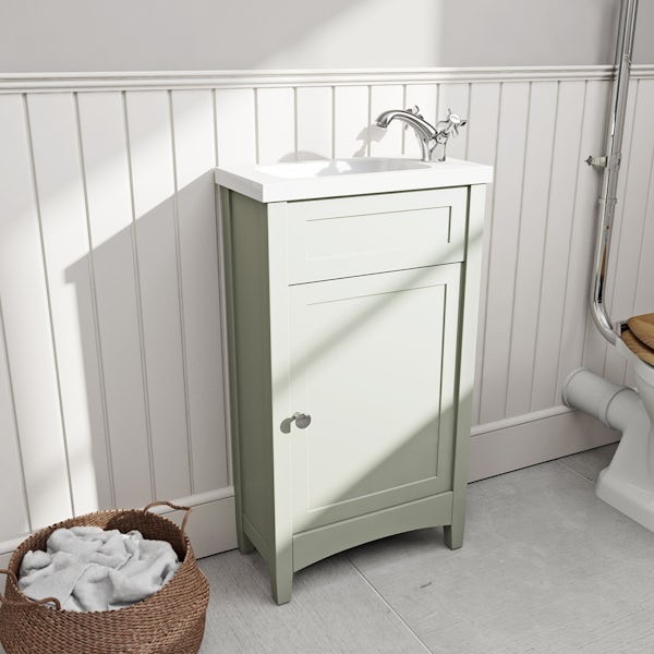 The Bath Co. Camberley sage cloakroom vanity with resin sink