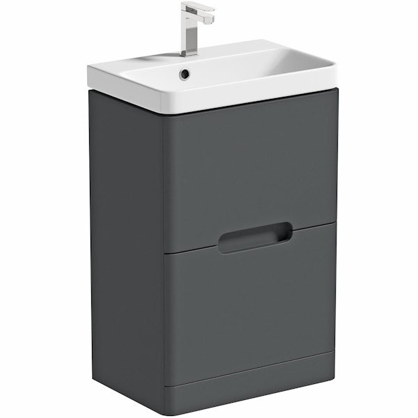 Mode Lois graphite floorstanding vanity unit and ceramic basin 550mm with tap
