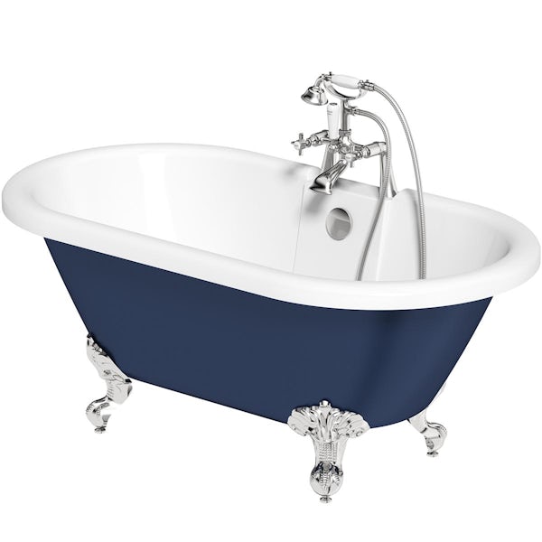 Orchard Dulwich navy double ended roll top bath and tap pack with chrome ball and claw feet