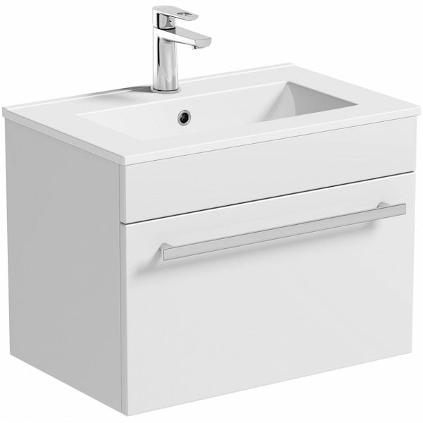 Odessa White Wall Hung 600 Drawer Unit & Inset Basin