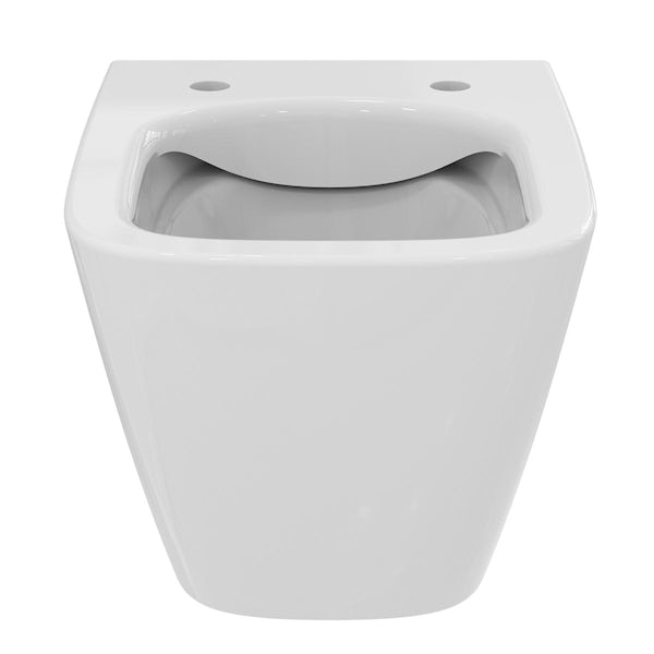 Ideal Standard i.life S compact wall hung toilet with slow close seat, Prosys frame 1100 and Oleas chrome push plate