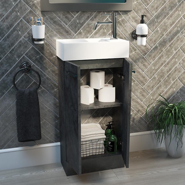 Clarity Compact riven grey floorstanding vanity unit and basin 410mm with tap