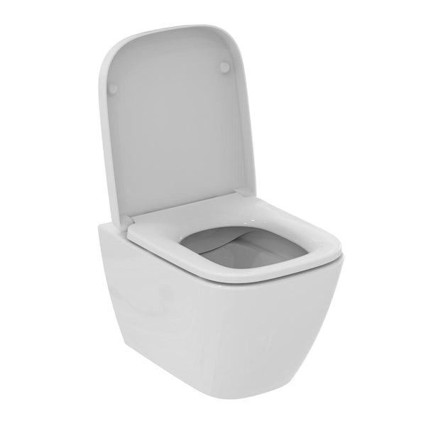 Ideal Standard i.life S compact rimless wall hung toilet with slow close seat and support bracket
