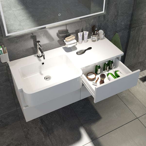 Mode Roche white wall hung vanity and semi-recessed basin 1000mm