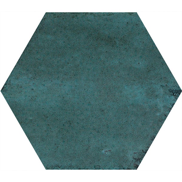 Calcolo Hope blue hexagon gloss ceramic wall tile 150 x 173mm