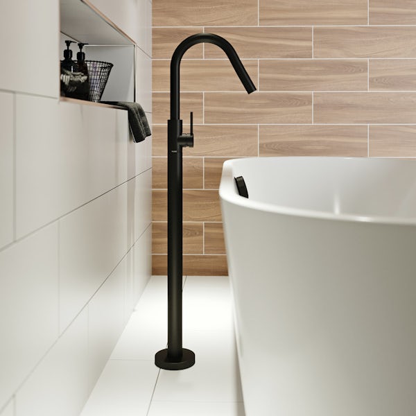 Mode Harrison freestanding bath 1790 x 810 with Mode Spencer black freestanding bath filler tap